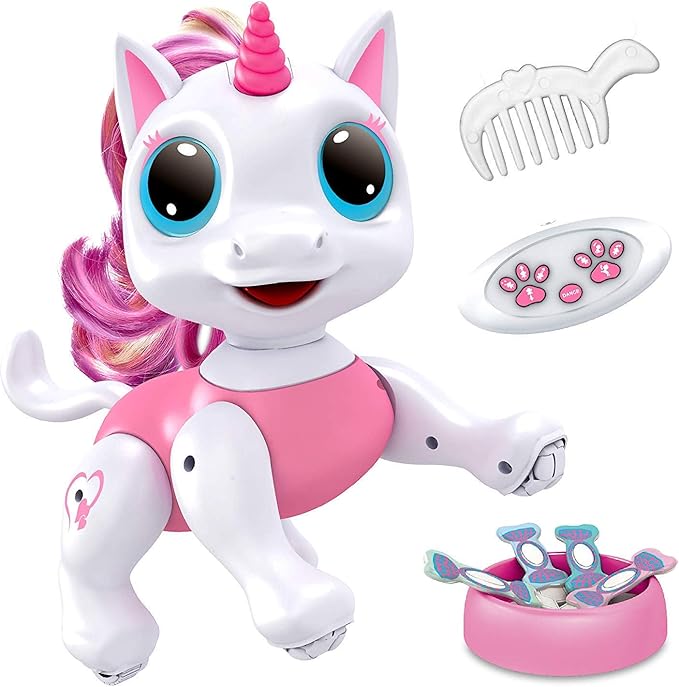 Robo Pets Toy for Girls and Boys - Remote Control Toy with Interactive Hand Motion Gestures, STEM Program Treats, Walking and Dancing Robot Unicorn Kids (Pink)