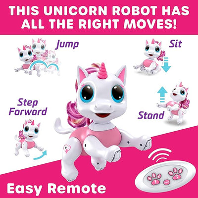 Robo Pets Toy for Girls and Boys - Remote Control Toy with Interactive Hand Motion Gestures, STEM Program Treats, Walking and Dancing Robot Unicorn Kids (Pink)