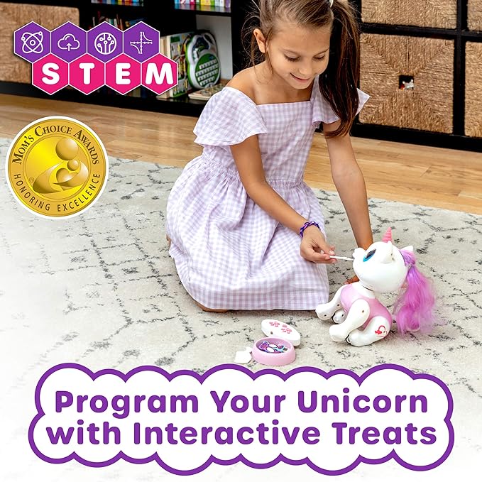 Robo Pets Toy for Girls and Boys - Remote Control Toy with Interactive Hand Motion Gestures, STEM Program Treats, Walking and Dancing Robot Unicorn Kids (Pink)