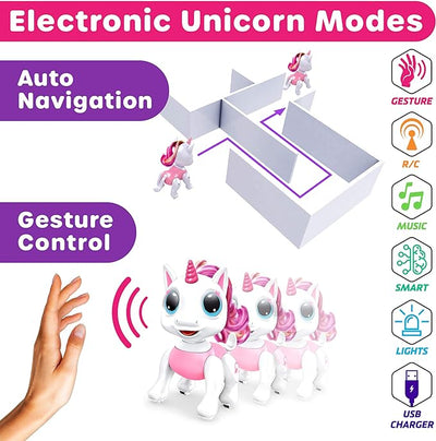 Robo Pets Toy for Girls and Boys - Remote Control Toy with Interactive Hand Motion Gestures, STEM Program Treats, Walking and Dancing Robot Unicorn Kids (Pink)