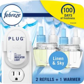 Febreze Plug In Air Fresheners, Linen & Sky Scent, 1 Warmer + 2 Oil Refills