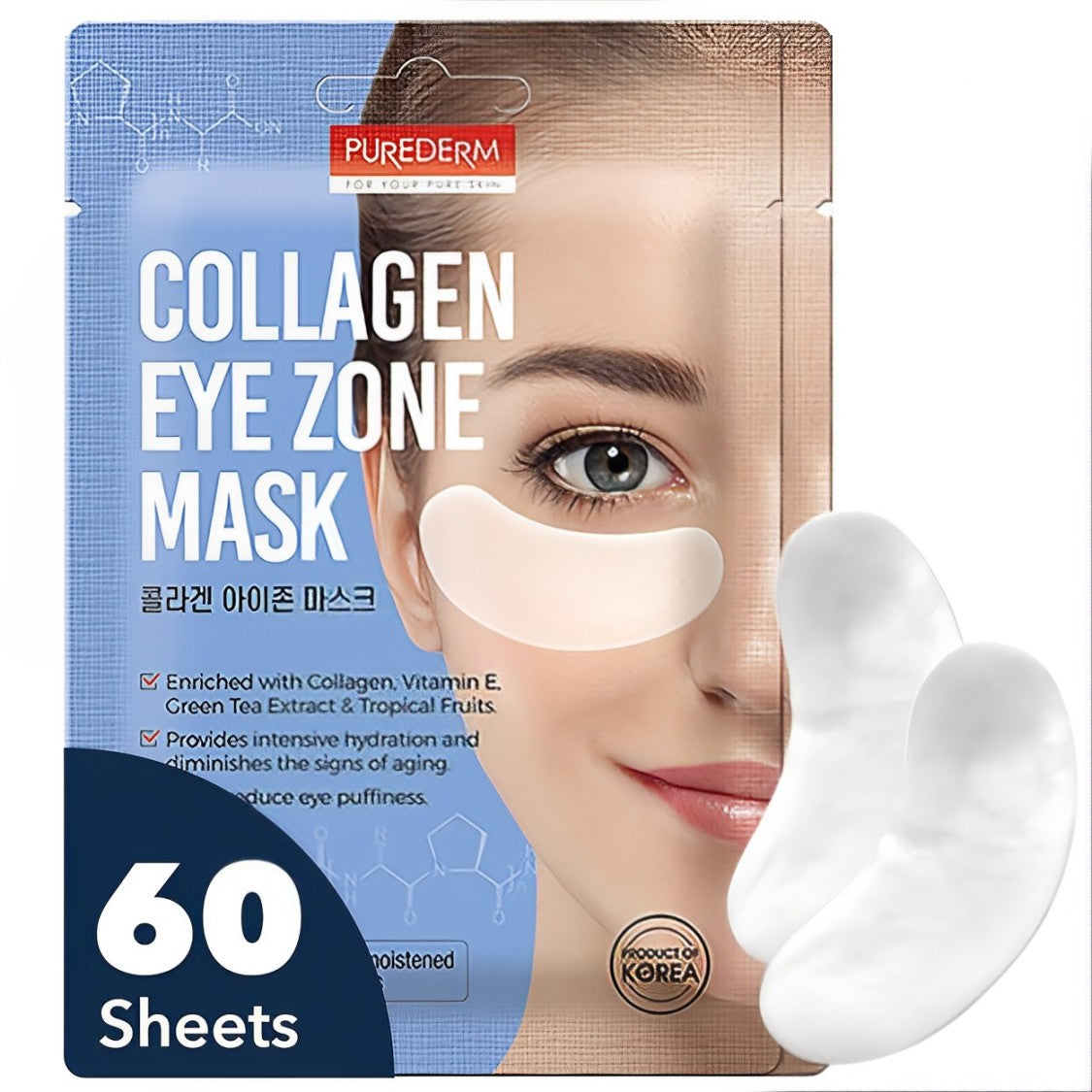 Purederm Deluxe Collagen Eye Mask - 2 Packs, 30 Sheets - Anti-Aging, Dark Circle Reduction