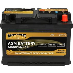 Weize Platinum AGM Battery BCI Group 48-12v 70ah H6 Size 48 Automotive Battery, 120RC, 760CCA, 36 Months Warranty