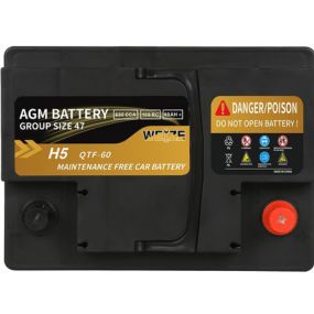 Weize Platinum AGM Battery BCI Group 47-12v 60ah H5 Size 47 Automotive Battery, 100RC, 680CCA, 36 Months Warranty