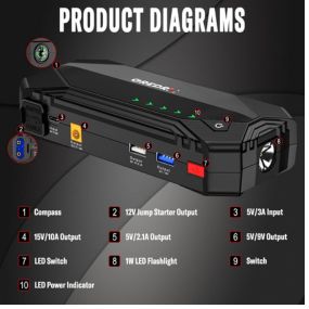 GREPRO Car Jump Starter, 3000A Car Battery, 12V Battery Booster, Jump Box with Jumper Cables,