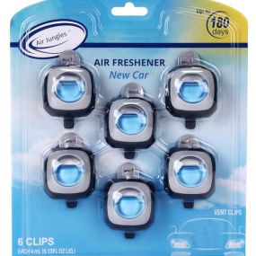 Air Jungles New Car Scent Car Air Freshener Clip, 6 Car Freshener Vent Clips, 4ml Each