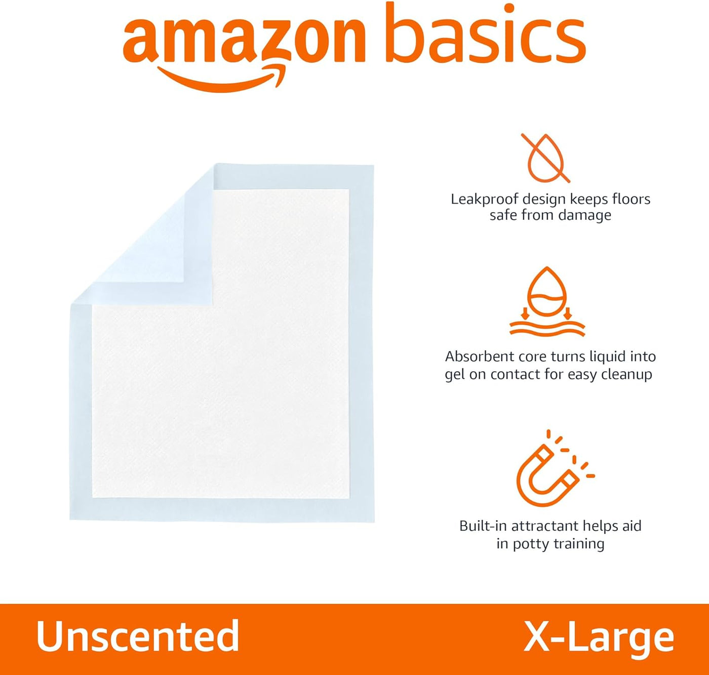 Dog and Puppy Pee Pads with 5-Layer Leak-Proof Design and Quick-Dry Surface for Potty Training, Standard Absorbency, X-Large, 28 x 34 Inch - Pack of 60, Blue & White