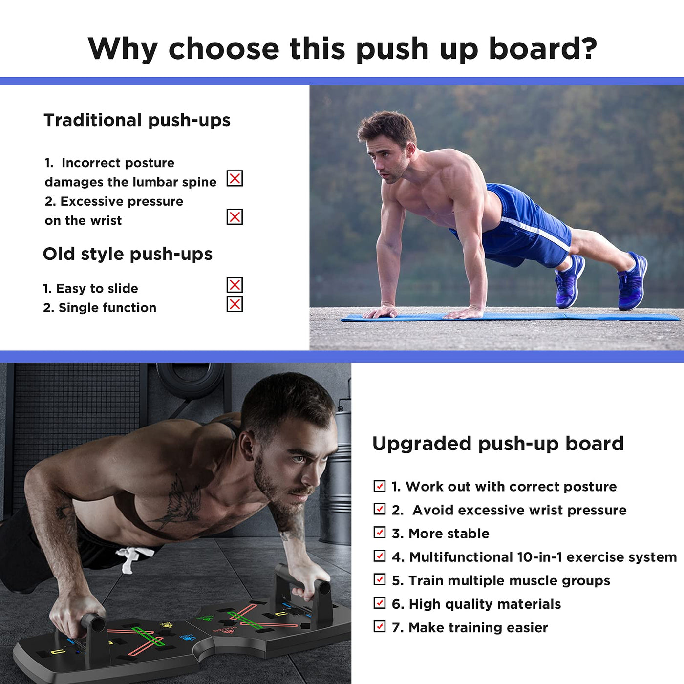 Push Up Board, Foldable 10 in 1 Push Up Bar with Resistance Bands,Portable Multi-Function Push up Handles for Floor,Professional Push Up Strength Training Equipment