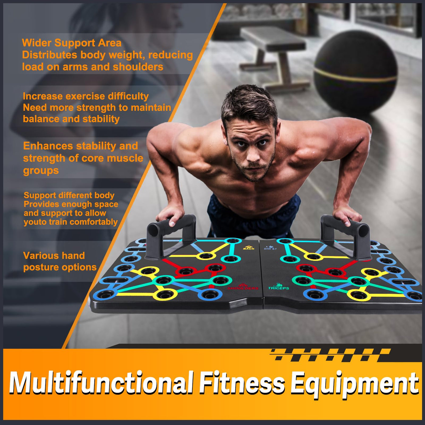 Push Up Board, Foldable 10 in 1 Push Up Bar with Resistance Bands,Portable Multi-Function Push up Handles for Floor,Professional Push Up Strength Training Equipment