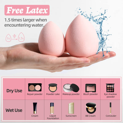 Makeup Sponge Set BS-MALL Blender Sponges 7 Pcs for Liquid, Cream, and Powder, Multi-colored with 1 Mini Makeup Sponge Pink (A-Pink)