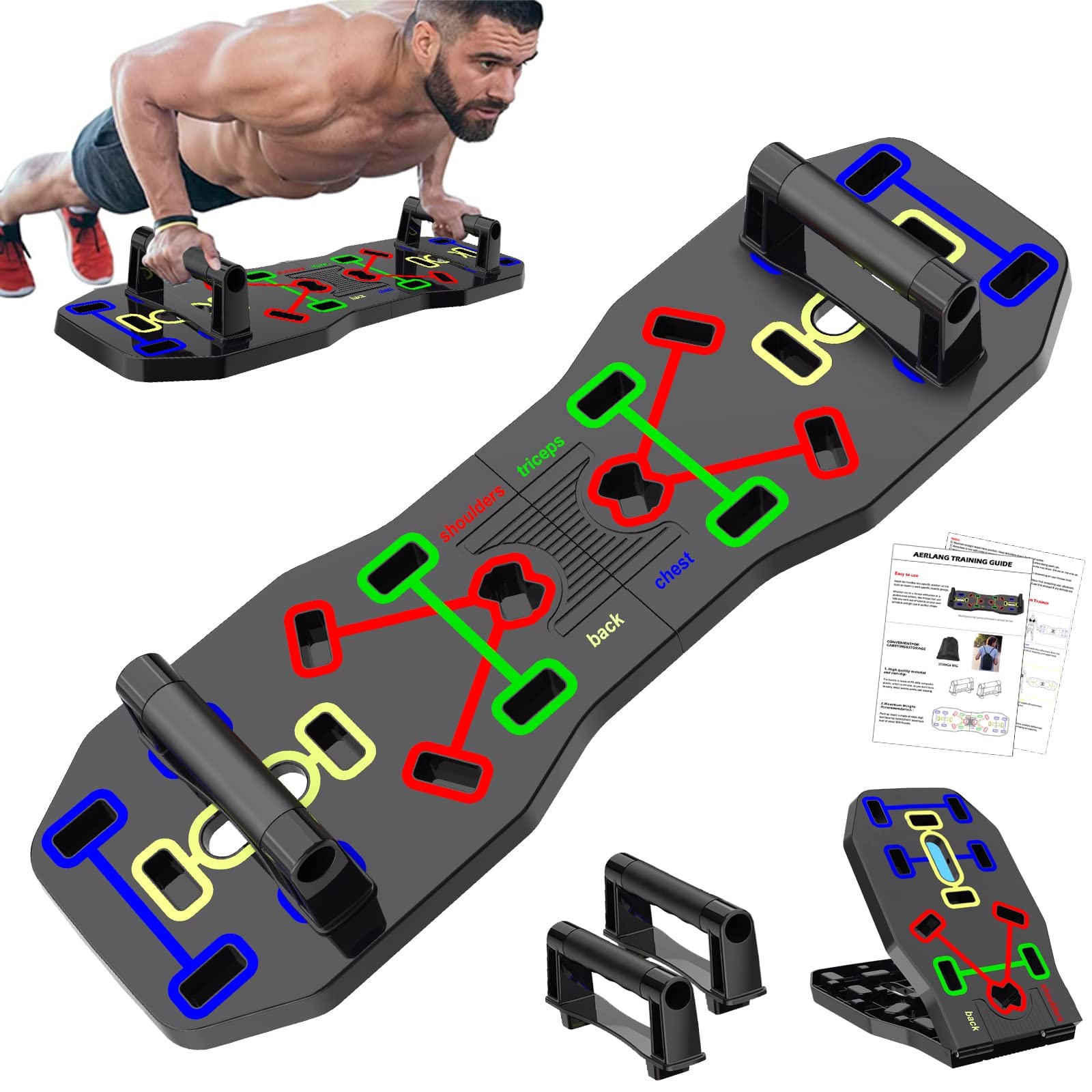 Push Up Board, Foldable 10 in 1 Push Up Bar with Resistance Bands,Portable Multi-Function Push up Handles for Floor,Professional Push Up Strength Training Equipment