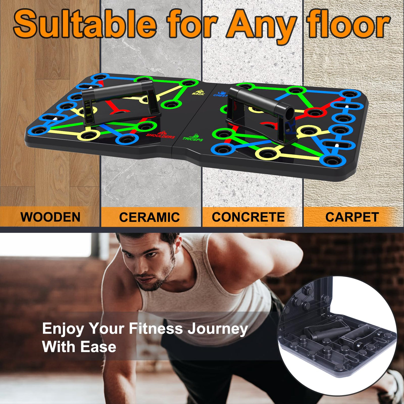 Push Up Board, Foldable 10 in 1 Push Up Bar with Resistance Bands,Portable Multi-Function Push up Handles for Floor,Professional Push Up Strength Training Equipment